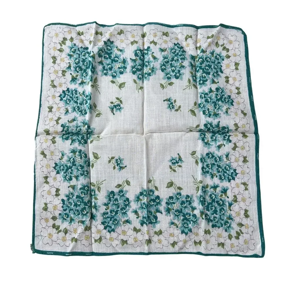 Handkerchief Mens One Size Aqua Floral 100% Cotton Lawn Pocket Square Accessory